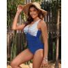 imageHolipick Women Tummy Control One Piece Swimsuit  Push Up Bathing Suit Full Coverage Slimming SwimwearBlue Striped