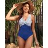 imageHolipick Women Tummy Control One Piece Swimsuit  Push Up Bathing Suit Full Coverage Slimming SwimwearBlue Striped