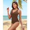 imageHolipick Women Tummy Control One Piece Swimsuit  Push Up Bathing Suit Full Coverage Slimming SwimwearBrown