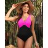 imageHolipick Women Tummy Control One Piece Swimsuit  Push Up Bathing Suit Full Coverage Slimming SwimwearHot Pink and Black