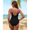 imageHolipick Women Tummy Control One Piece Swimsuit  Push Up Bathing Suit Full Coverage Slimming SwimwearHot Pink and Black