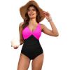 imageHolipick Women Tummy Control One Piece Swimsuit  Push Up Bathing Suit Full Coverage Slimming SwimwearHot Pink and Black