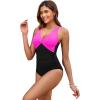 imageHolipick Women Tummy Control One Piece Swimsuit  Push Up Bathing Suit Full Coverage Slimming SwimwearHot Pink and Black