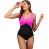 imageHolipick Women Tummy Control One Piece Swimsuit  Push Up Bathing Suit Full Coverage Slimming SwimwearHot Pink and Black
