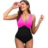 imageHolipick Women Tummy Control One Piece Swimsuit  Push Up Bathing Suit Full Coverage Slimming SwimwearHot Pink and Black