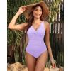 imageHolipick Women Tummy Control One Piece Swimsuit  Push Up Bathing Suit Full Coverage Slimming SwimwearLavender