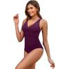 imageHolipick Women Tummy Control One Piece Swimsuit  Push Up Bathing Suit Full Coverage Slimming SwimwearPurple