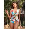 imageHolipick Women Tummy Control One Piece Swimsuit  Push Up Bathing Suit Full Coverage Slimming SwimwearTropical Floral