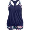 imageHolipick Plus Size Tankini Swimsuit for Women Two Piece Tummy Control Bathing Suit Blouson Racerback Tankini Top with ShortsNavy Blue Flowers Print