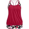 imageHolipick Plus Size Tankini Swimsuit for Women Two Piece Tummy Control Bathing Suit Blouson Racerback Tankini Top with ShortsRed Flowers Print