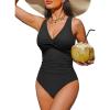 imageHolipick Women Tummy Control One Piece Swimsuit  Push Up Bathing Suit Full Coverage Slimming SwimwearBlack