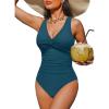 imageHolipick Women Tummy Control One Piece Swimsuit  Push Up Bathing Suit Full Coverage Slimming SwimwearGreen