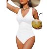 imageHolipick Women Tummy Control One Piece Swimsuit  Push Up Bathing Suit Full Coverage Slimming SwimwearWhite