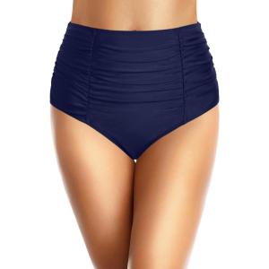 imageHolipick Bathing Suit Bottoms for Women  High Waisted Bikini Bottoms Ruched Tummy Control Swimsuit BottomNavy Blue