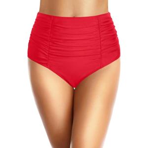 imageHolipick Bathing Suit Bottoms for Women  High Waisted Bikini Bottoms Ruched Tummy Control Swimsuit BottomRed