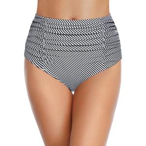imageHolipick Bathing Suit Bottoms for Women  High Waisted Bikini Bottoms Ruched Tummy Control Swimsuit BottomStripe