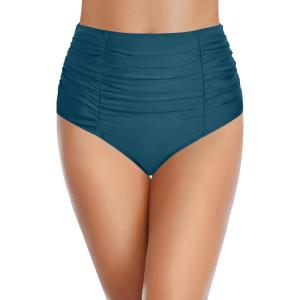 imageHolipick Bathing Suit Bottoms for Women  High Waisted Bikini Bottoms Ruched Tummy Control Swimsuit BottomTeal