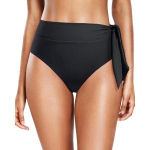 imageHolipick Bathing Suit Bottoms for Women  High Waisted Bikini Bottoms Ruched Tummy Control Swimsuit BottomTie Black