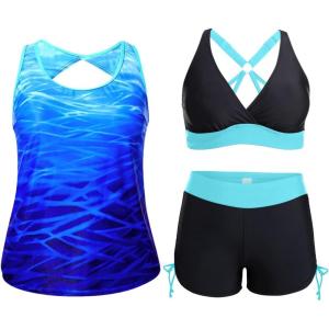 imageHolipick Plus Size Tankini Swimsuits  Women 3 Piece Bathing Suits Tummy Control with Shorts Tank Top with Sports Bra 12 PlusBlue Gradient