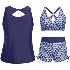imageHolipick Plus Size Tankini Swimsuits  Women 3 Piece Bathing Suits Tummy Control with Shorts Tank Top with Sports Bra 12 PlusNavy Blue