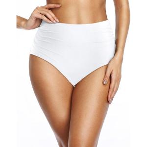 imageHolipick Women High Waisted Bikini Bottom Full Coverage Bathing Suits Bottoms Convertible Tummy Control Swim BottomSolid White