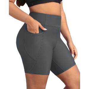 imageHolipick Women Plus Size Swim Shorts High Waisted Swim Bottoms with Pockets Tummy Control Boy ShortsGrey
