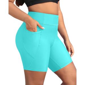imageHolipick Women Plus Size Swim Shorts High Waisted Swim Bottoms with Pockets Tummy Control Boy ShortsLake Blue