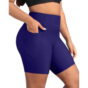 imageHolipick Women Plus Size Swim Shorts High Waisted Swim Bottoms with Pockets Tummy Control Boy ShortsNavy Blue