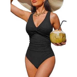 imageHolipick Women Tummy Control One Piece Swimsuit  Push Up Bathing Suit Full Coverage Slimming SwimwearBlack
