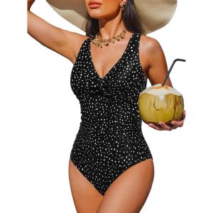 imageHolipick Women Tummy Control One Piece Swimsuit  Push Up Bathing Suit Full Coverage Slimming SwimwearBlack Dot