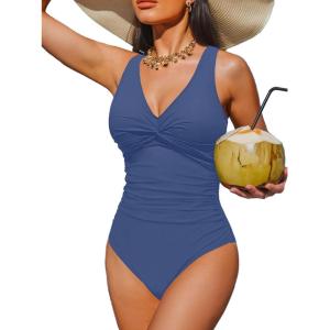 imageHolipick Women Tummy Control One Piece Swimsuit  Push Up Bathing Suit Full Coverage Slimming SwimwearBlue