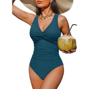 imageHolipick Women Tummy Control One Piece Swimsuit  Push Up Bathing Suit Full Coverage Slimming SwimwearGreen