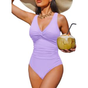 imageHolipick Women Tummy Control One Piece Swimsuit  Push Up Bathing Suit Full Coverage Slimming SwimwearLavender