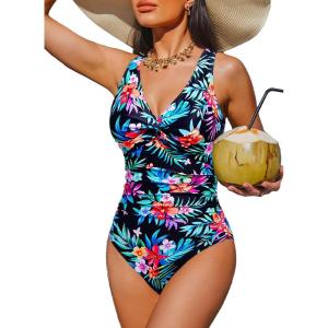 imageHolipick Women Tummy Control One Piece Swimsuit  Push Up Bathing Suit Full Coverage Slimming SwimwearMulti Floral