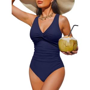 imageHolipick Women Tummy Control One Piece Swimsuit  Push Up Bathing Suit Full Coverage Slimming SwimwearNavy Blue