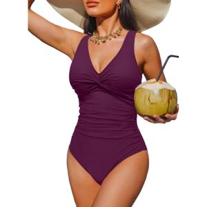 imageHolipick Women Tummy Control One Piece Swimsuit  Push Up Bathing Suit Full Coverage Slimming SwimwearPurple