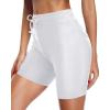 imageHolipick 7quot Swim Shorts Women High Waisted Bathing Suit Shorts Swimsuit Boy Short Long Swimwear BottomWhite Strap