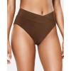 imageHolipick High Waisted Bikini Bottoms  V Cut Bathing Suit Bottom Moderate Coverage Swim BottomBrown