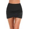 imageHolipick Women Black High Waisted Swim Skirt Tulip Hem Shirring Bathing Suit Skirt Modest Bikini Bottom M