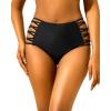 imageHolipick Women High Waisted Bikini Bottoms Tummy Control Swim Bottom Strappy Bathing Suit BottomBlack