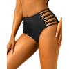 imageHolipick Women High Waisted Bikini Bottoms Tummy Control Swim Bottom Strappy Bathing Suit BottomBlack