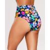 imageHolipick Women High Waisted Bikini Bottoms Tummy Control Swimsuit Bottoms Ruched Bathing Suit Swim Bottom High CutColorful Floral