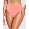 imageHolipick Women High Waisted Bikini Bottoms Tummy Control Swimsuit Bottoms Ruched Bathing Suit Swim Bottom High CutCoral Pink