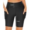 imageHolipick Women High Waisted Swim Shorts Tummy Control Biker Shorts with Pockets Swim BottomsBlack