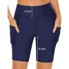 imageHolipick Women High Waisted Swim Shorts Tummy Control Biker Shorts with Pockets Swim BottomsNavy Blue