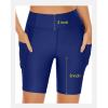 imageHolipick Women High Waisted Swim Shorts Tummy Control Biker Shorts with Pockets Swim BottomsRoyal Blue