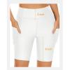 imageHolipick Women High Waisted Swim Shorts Tummy Control Biker Shorts with Pockets Swim BottomsWhite