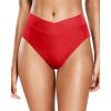 imageHolipick High Waisted Bikini Bottoms  V Cut Bathing Suit Bottom Moderate Coverage Swim BottomRed