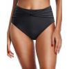 imageHolipick Womens Full Coverage Bikini Bottoms High Waisted Bathing Suit Bottom Twist Front Swimsuit BottomBlack