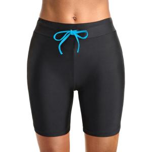 imageHolipick 7quot Swim Shorts Women High Waisted Bathing Suit Shorts Swimsuit Boy Short Long Swimwear BottomBlack Green Strap